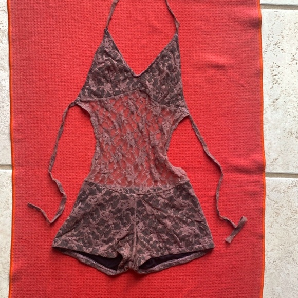 Pants - Lilac Lace Romper Booty Shorts Festival XS lingerie